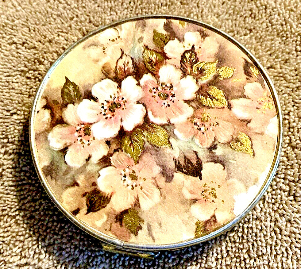 Vintage Folding Pocket Purse, Vanity, Wall Pearlized Floral Compact Mirror 3.5\
