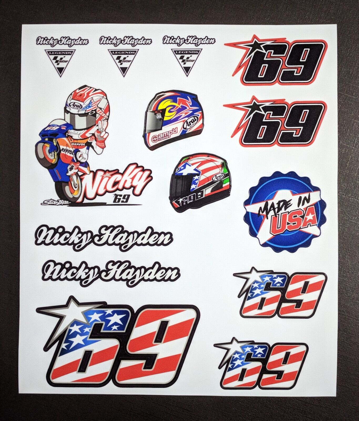 Nicky Hayden GP Racing Sticker Set, Laminated Stickers