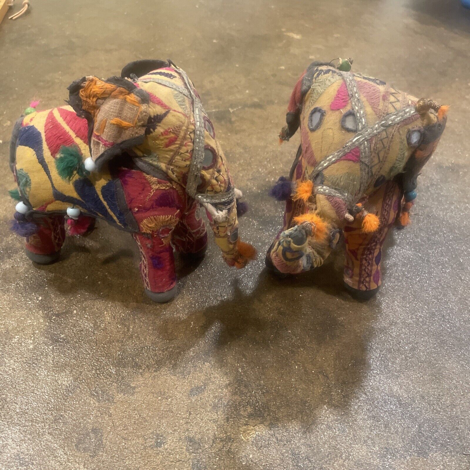 2 Vintage Hand-Crafted ANGLO RAJ Stuffed Cotton Embroidered ELEPHANT India