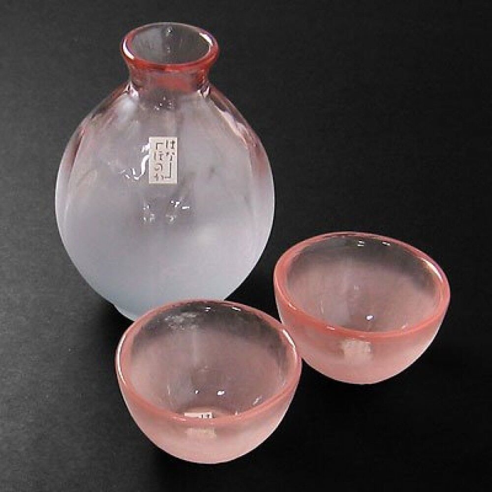 Japanese glass Sake cup set Guinomi Tokkuri beautiful pink clolor from japan