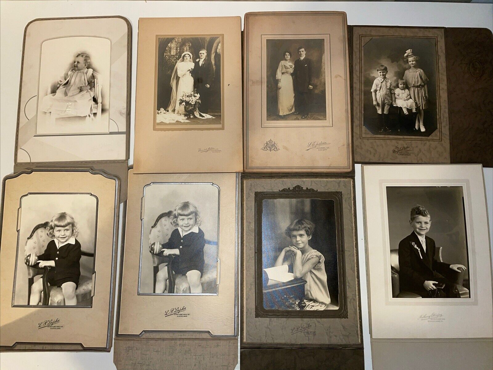 Lot Of 8 Antique 1800\'s / 1900\'s Large Photograph Card Wedding Children Baby
