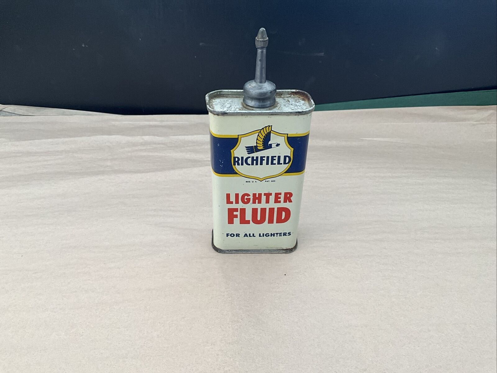 Vintage Richfield Lighter Fluid Lead Top Handy Oiler Oil Can Tin NY 4oz