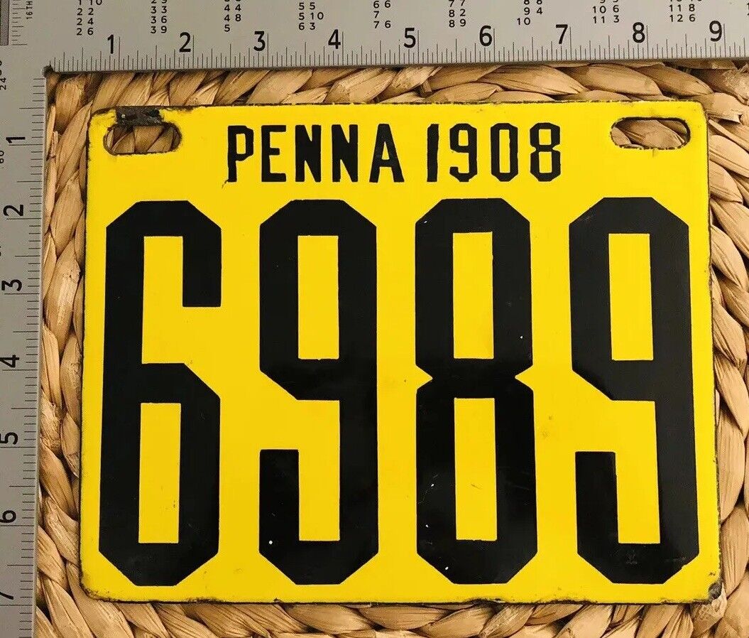 1908 Pennsylvania Porcelain License Plate 6989 ALPCA Garage Decor Ford Dodge
