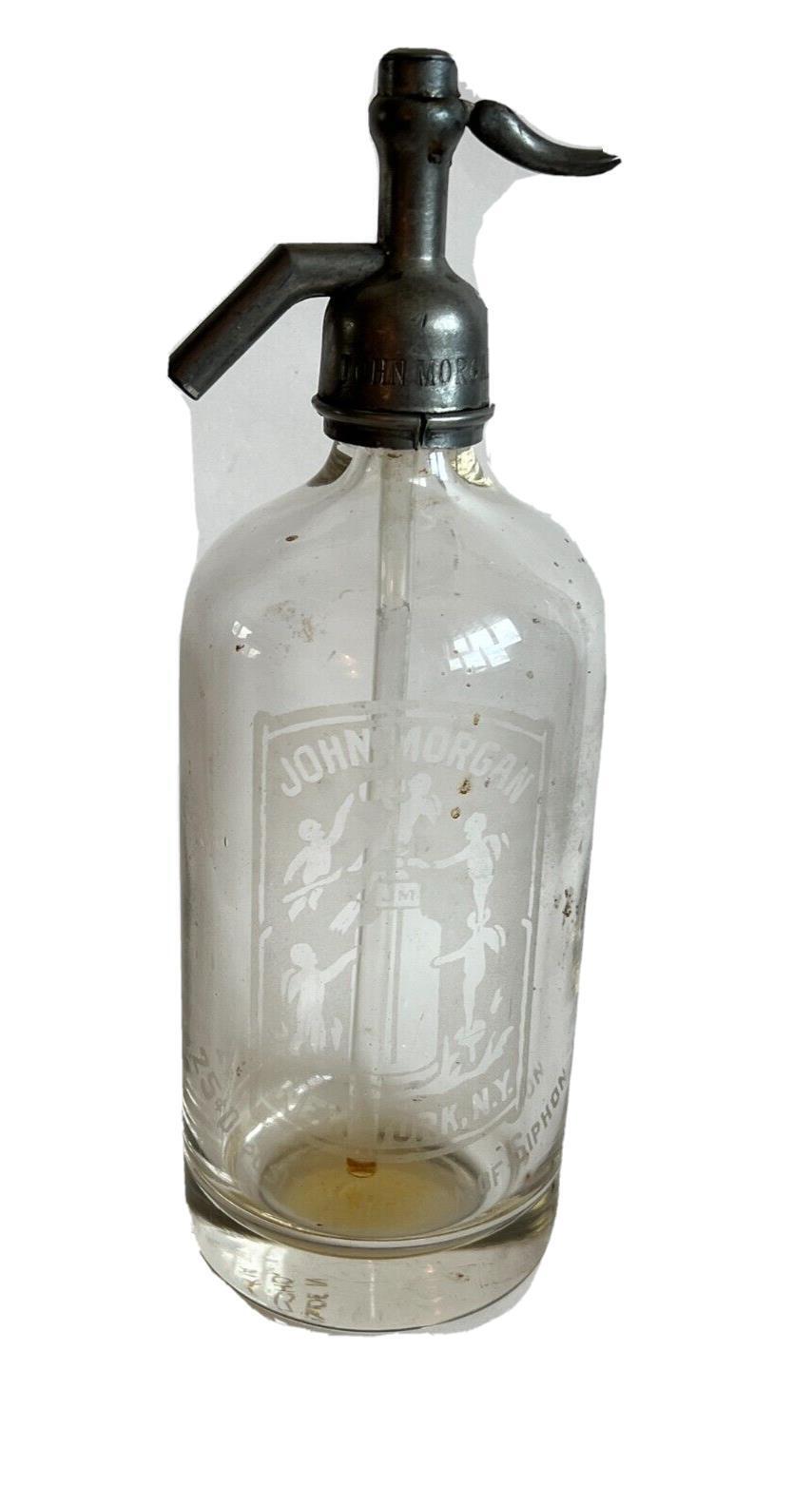 Antique Vintage John Morgan Seltzer Bottle w/Marked Siphon New York