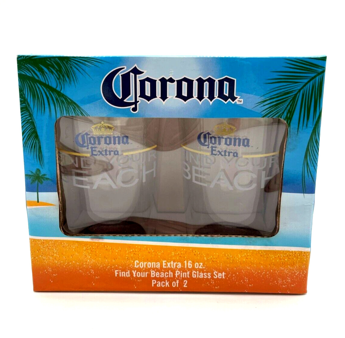 Corona Extra Quantity 2 Beer Pint Glasses Find Your Beach New in Box