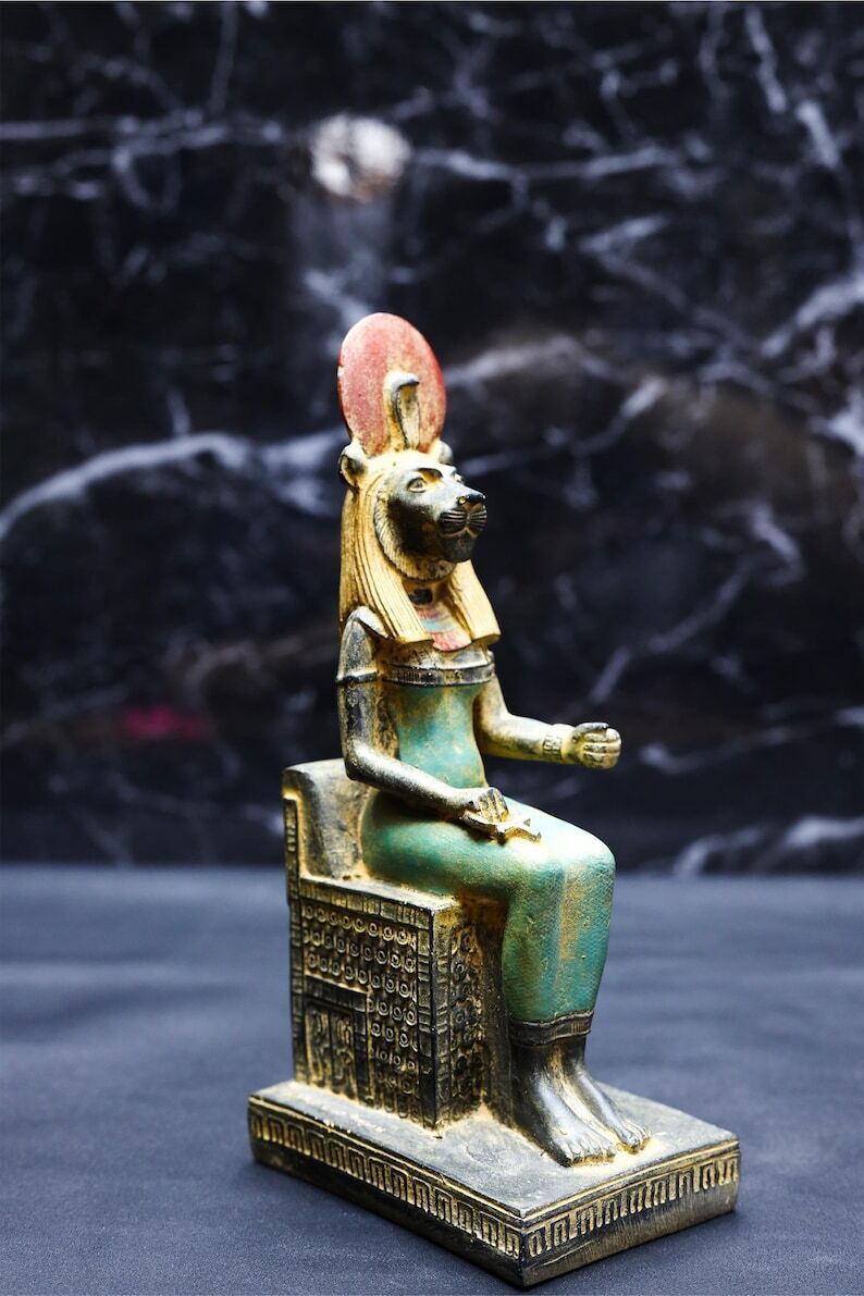 Great Ancient Egyptian Sekhmet Goddess sitting, Goddess Sekhmet statue.
