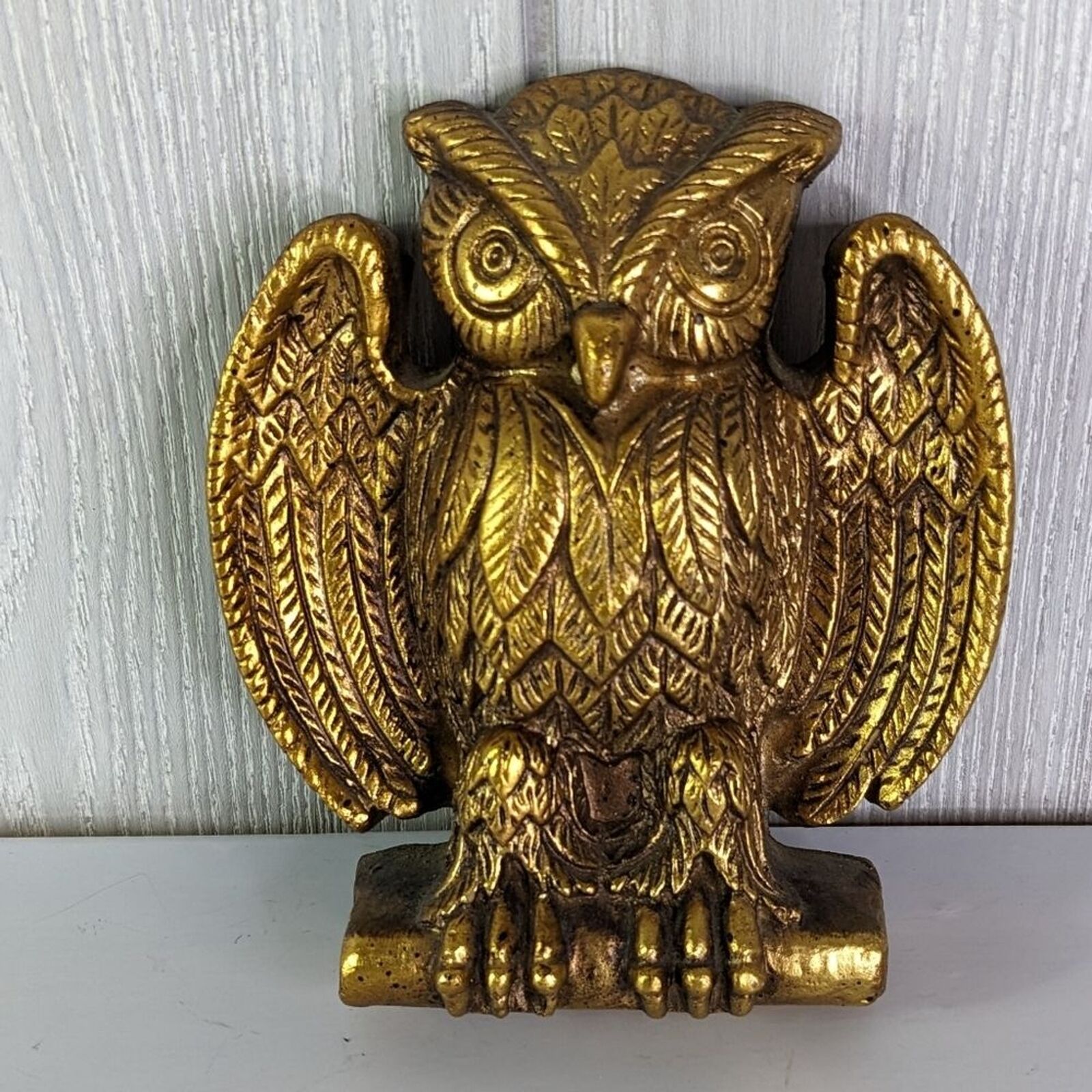 VTG Owl Composite Gold Painted EUC