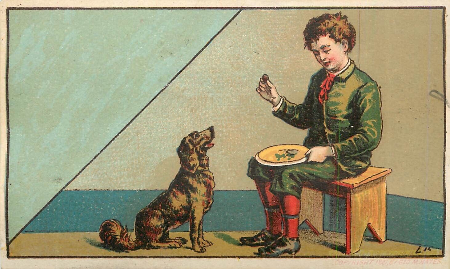 Set of 4 Victorian Trade Cards Boy & Dog, Little Boy Blue etc. 1881 G.M. Hayes