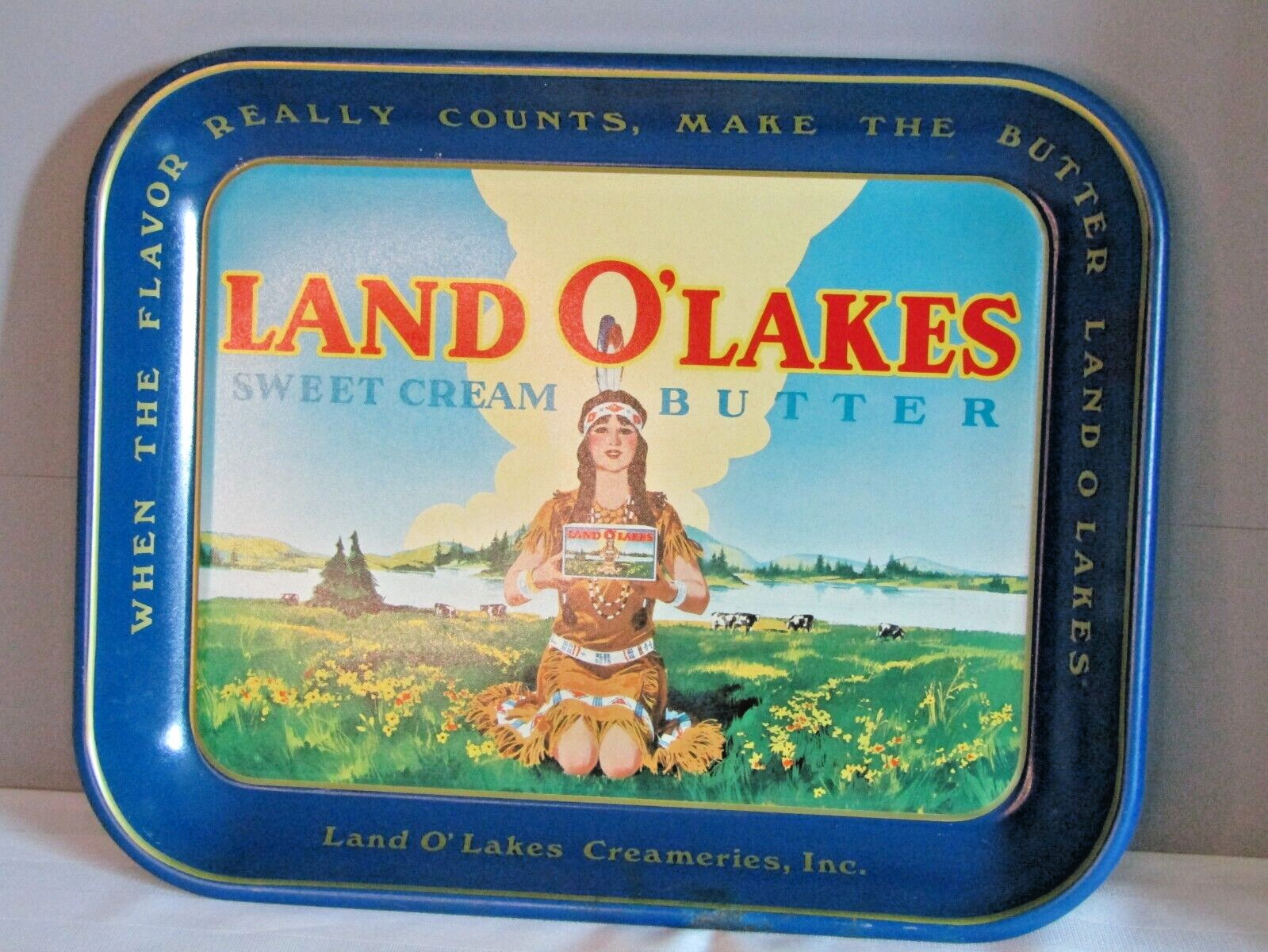Vintage 1950s Land O\'Lakes Sweet Cream Butter Metal Tray - Retired Logo