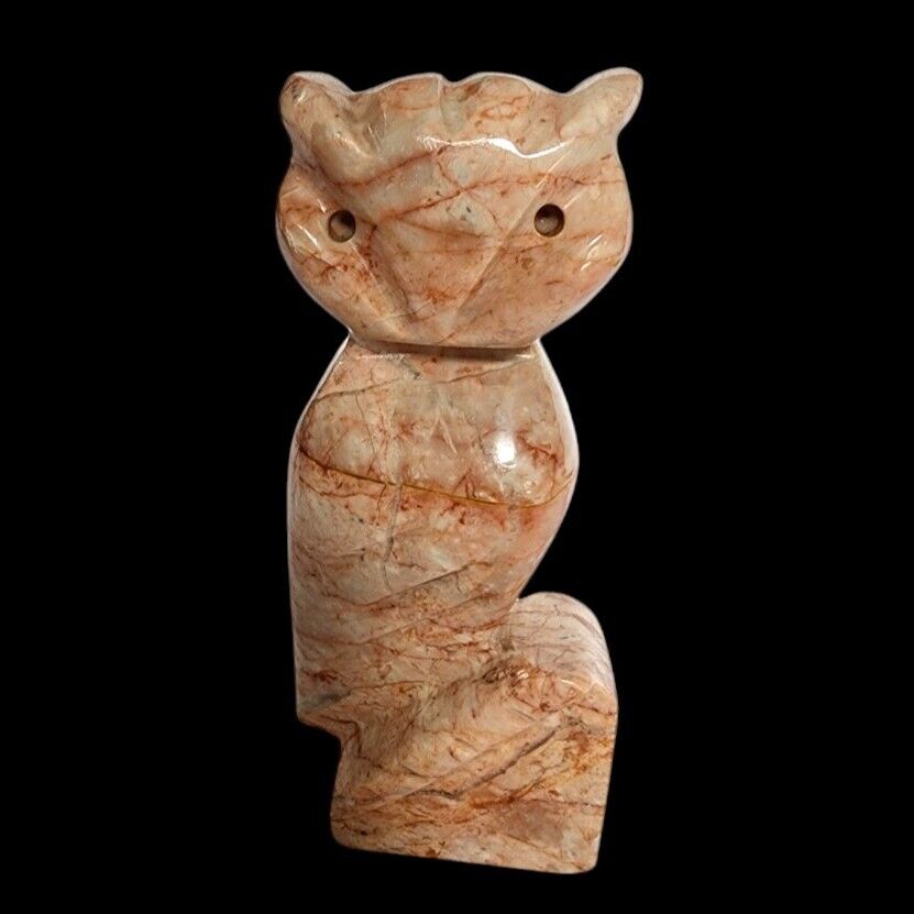 Vtg Carved Marble Stone Onyx Tellez Tecali Puebla Mexico Owl Statue Sculpture 6\