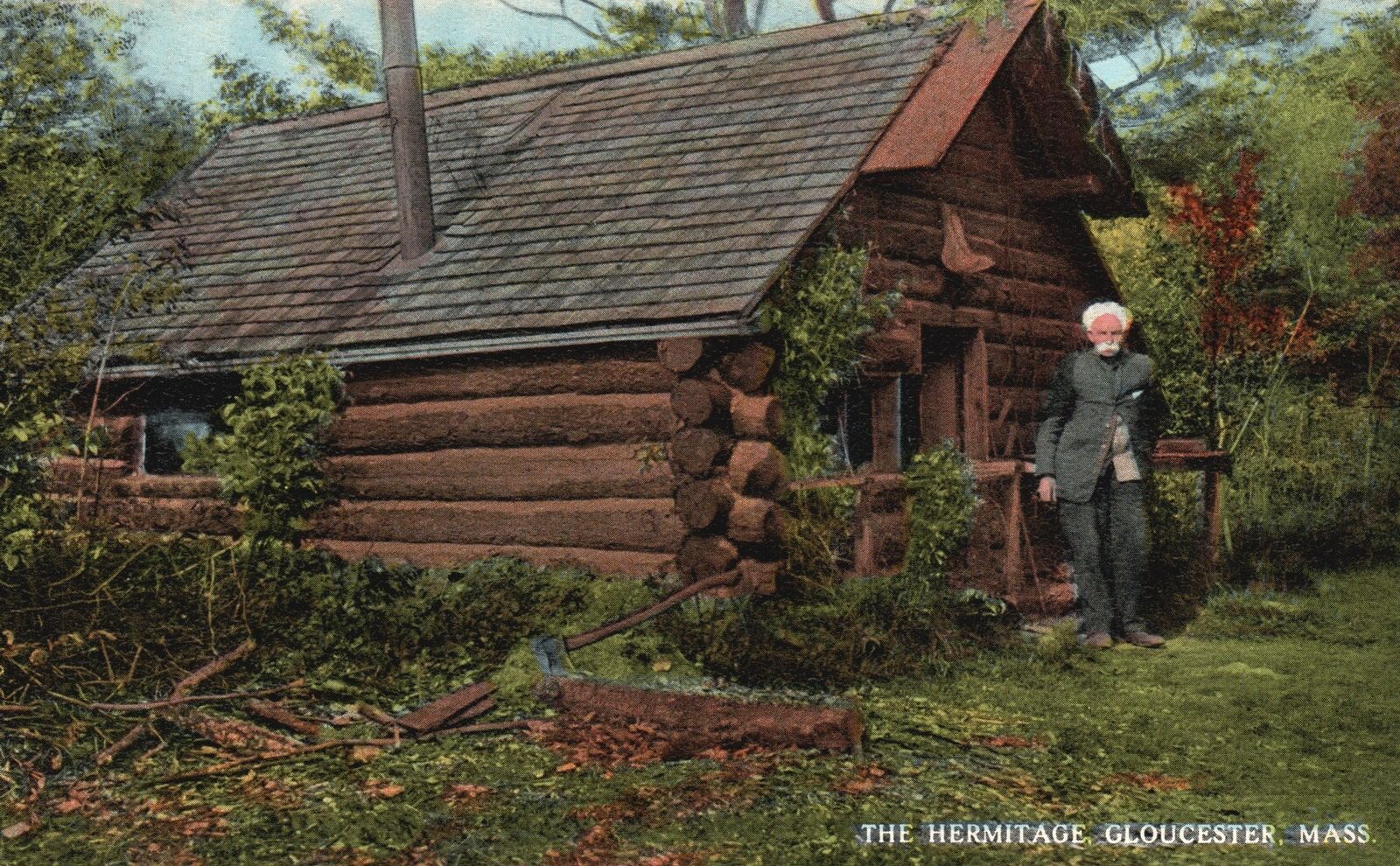 Vintage Postcard The Hermitage Old Man in Cabin Gloucester Massachusetts MA