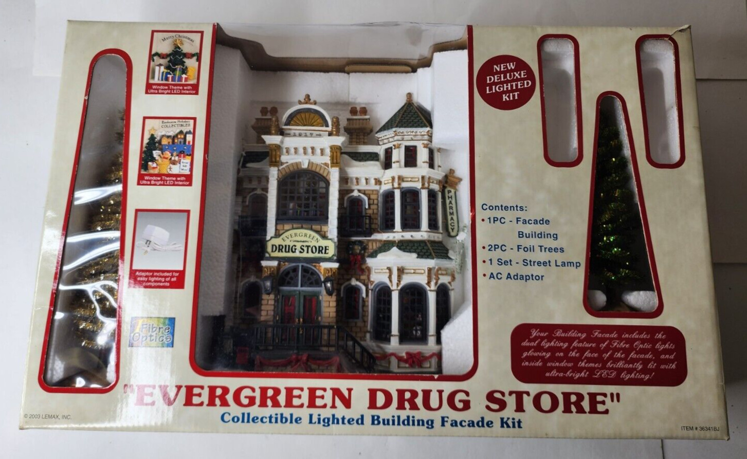 Lemax Essex Street Facade Evergreen Drug Store Wall or Tabletop Setting Lighted