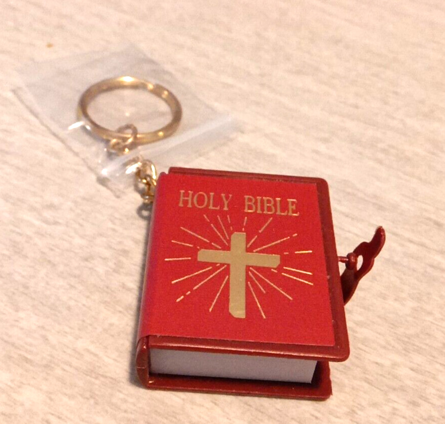 Vintage Red Miniature English Holy Bible Keychain Old and New Testaments