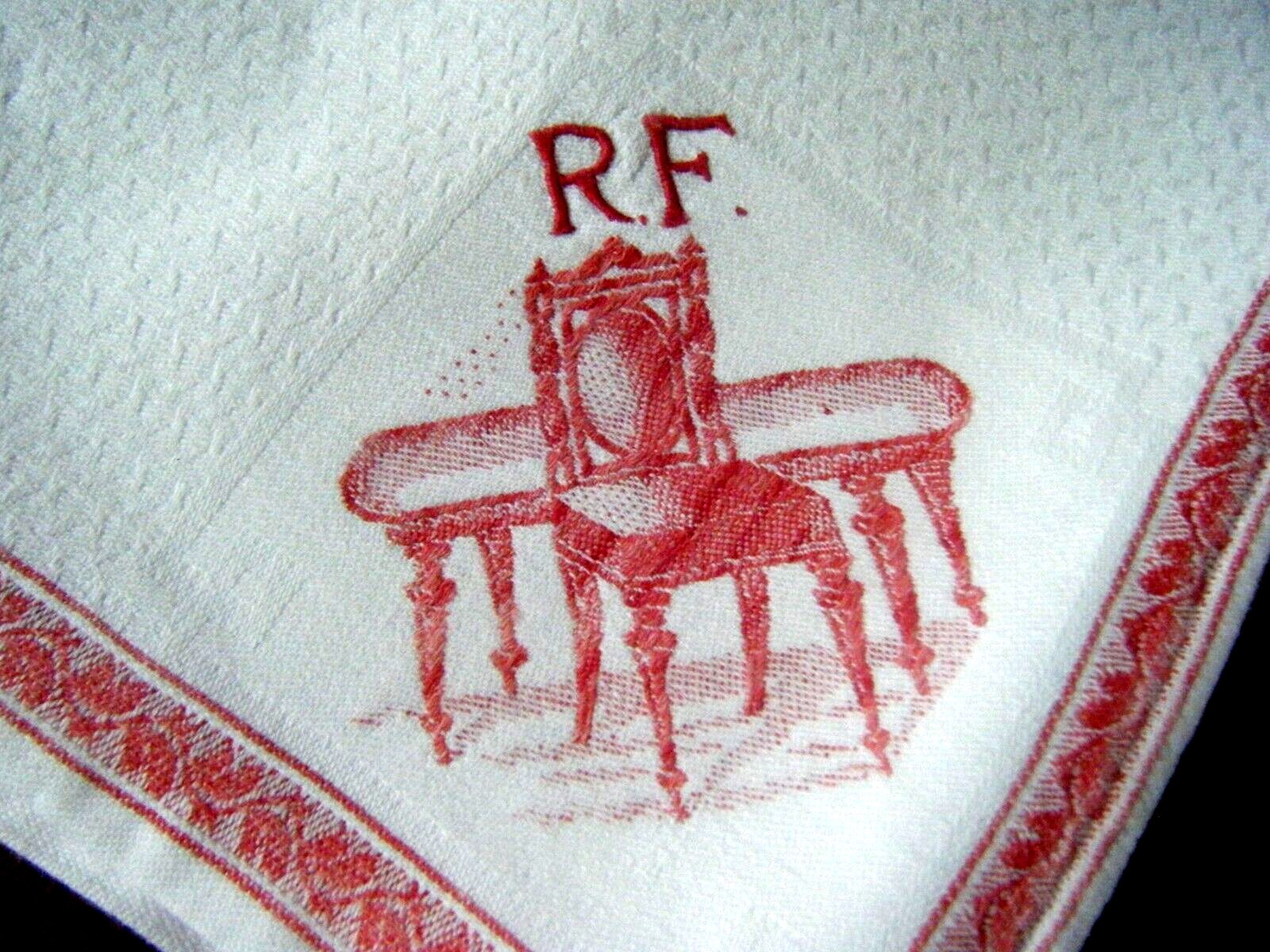 19c Antique French Linen/ cotton furniture Towel Red Stripe picture mono RF