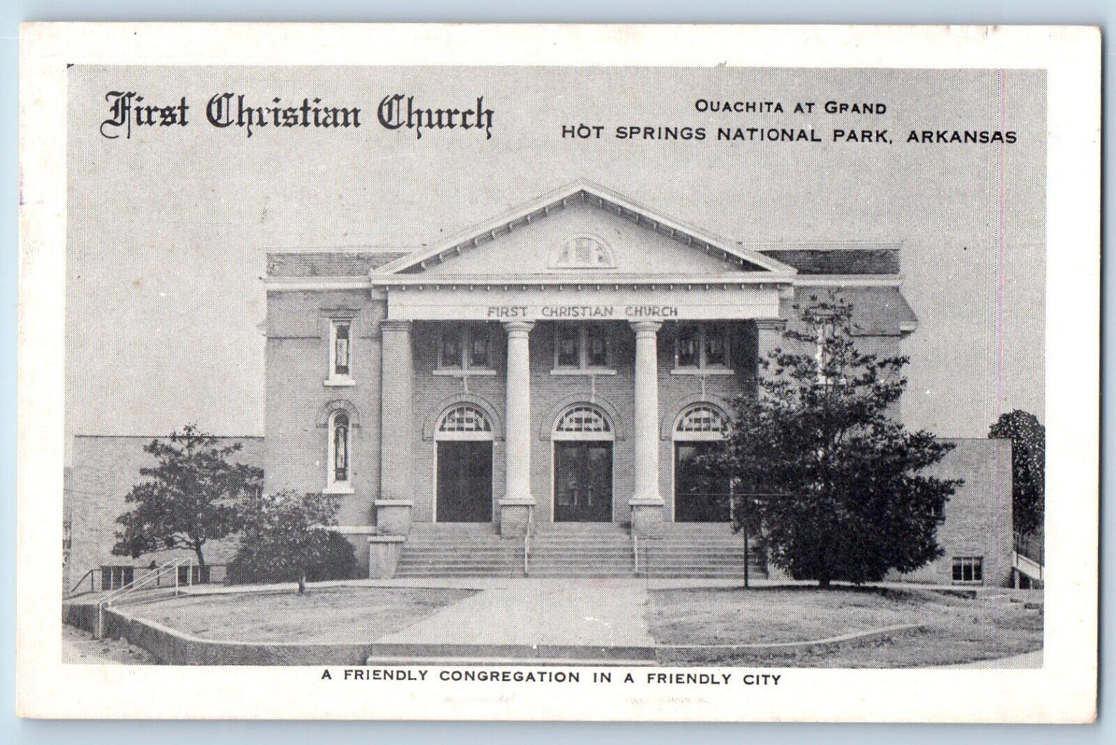 Hot Springs Arkansas Postcard First Christian Church Ouachita Grand 1959 Vintage