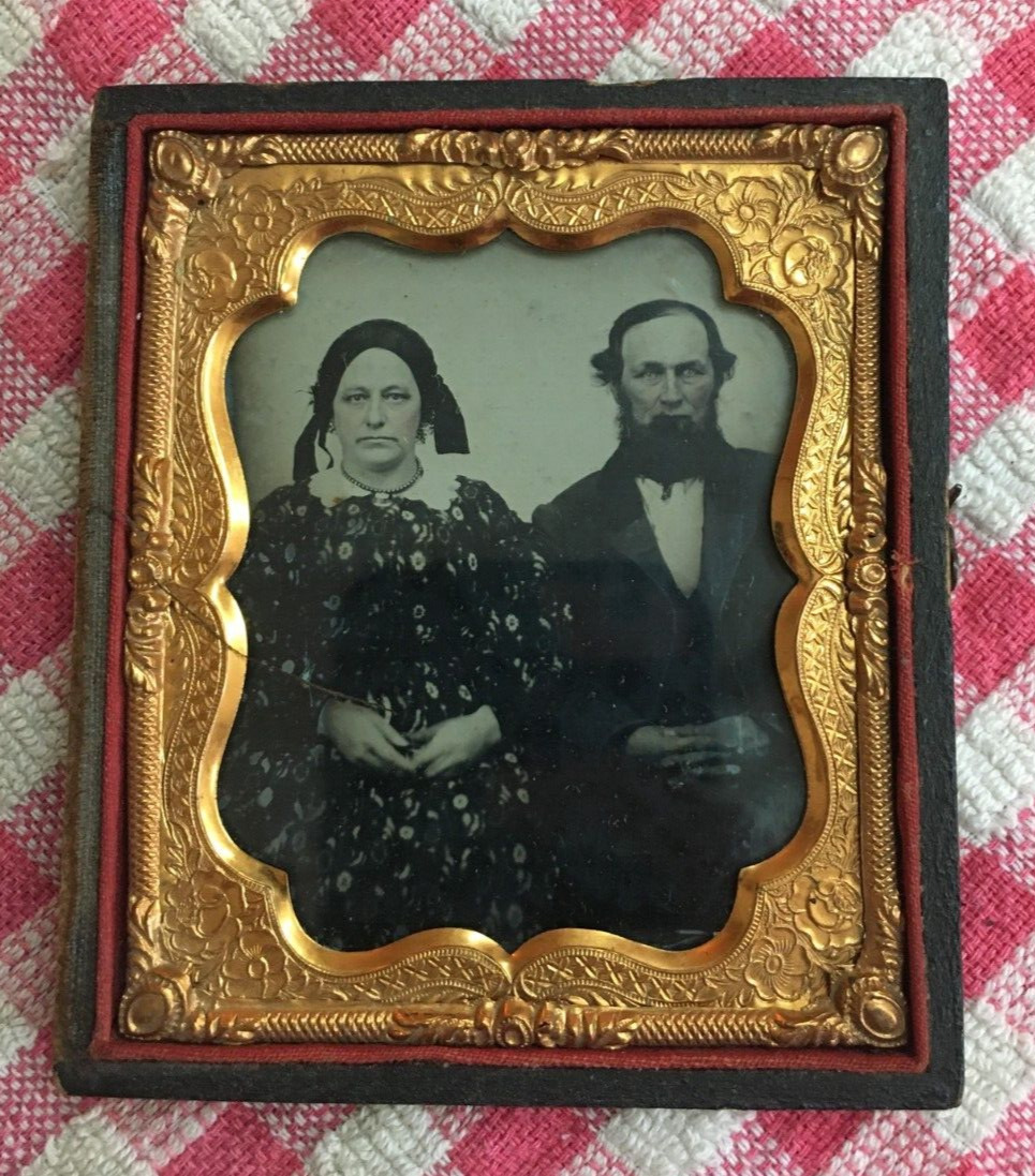 Antique Sixth Plate Ambrotype of a Man and a Woman, Couple, 