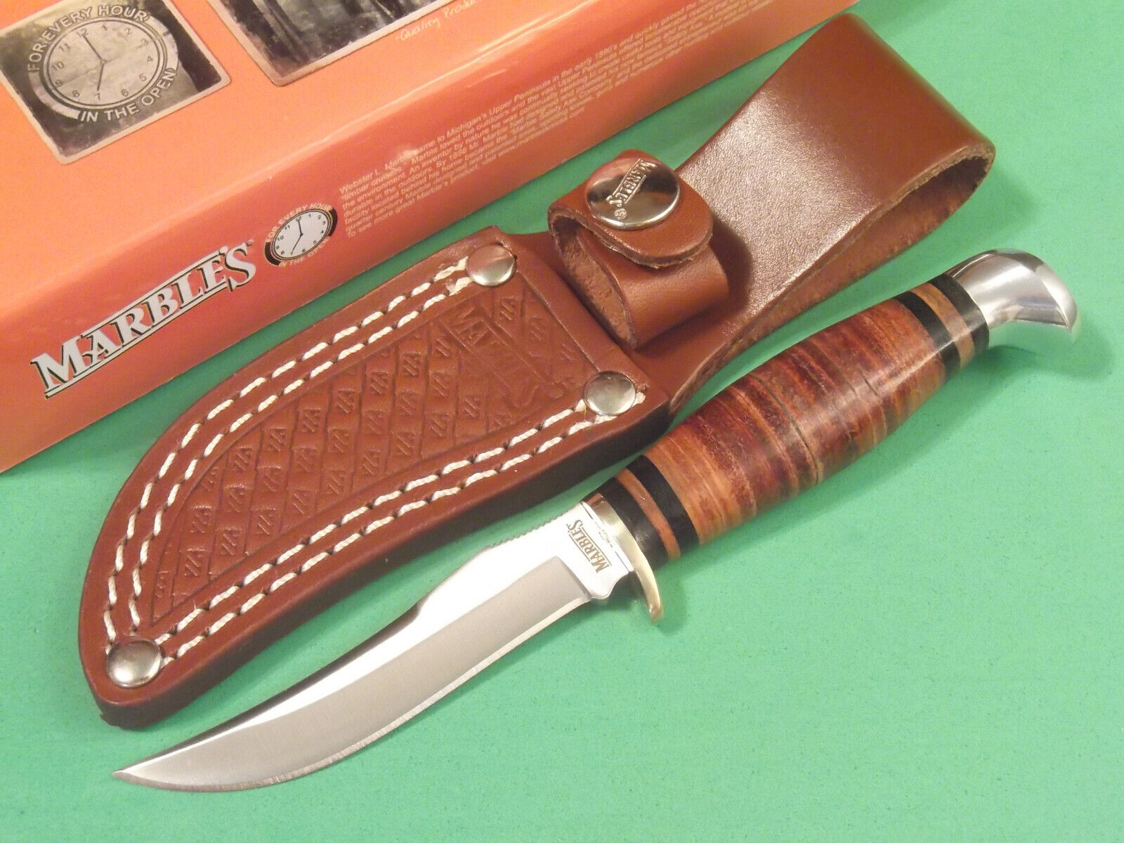 MARBLES MR396 SMALL HUNTER Stacked Leather fixed blade knife 6 1/4\