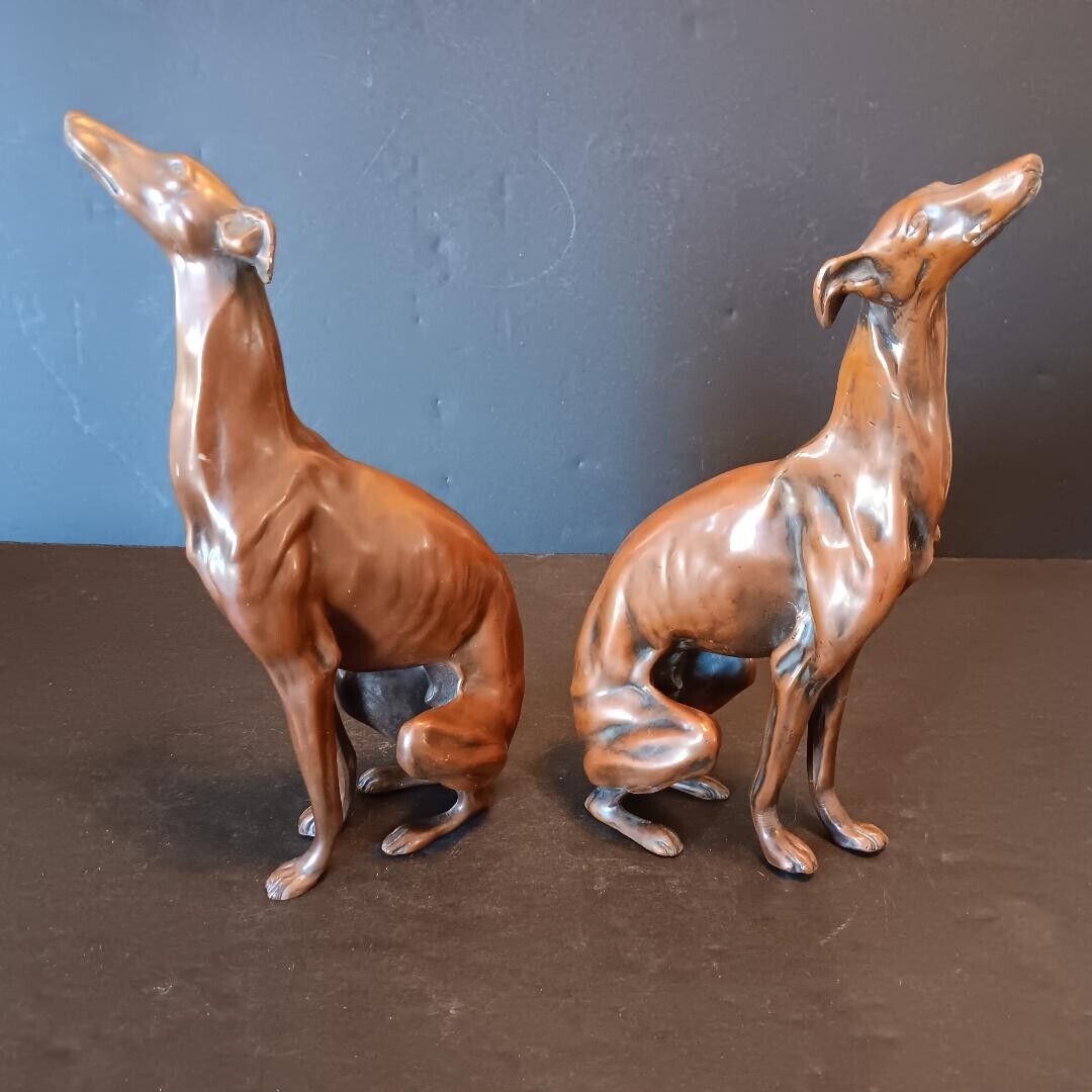 Antique Pair Jennings Brothers Whippet/ Greyhound Sculptures  Rare