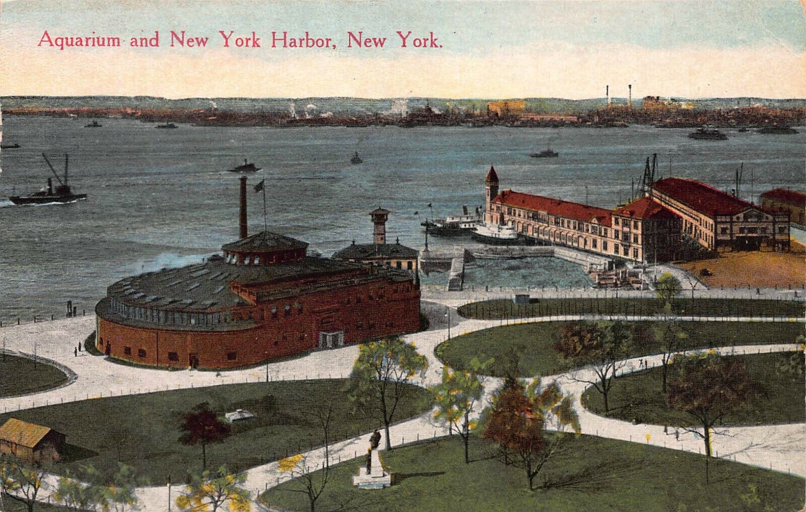 Aquarium and New York Harbor, New York City, Early Postcard, Unused 