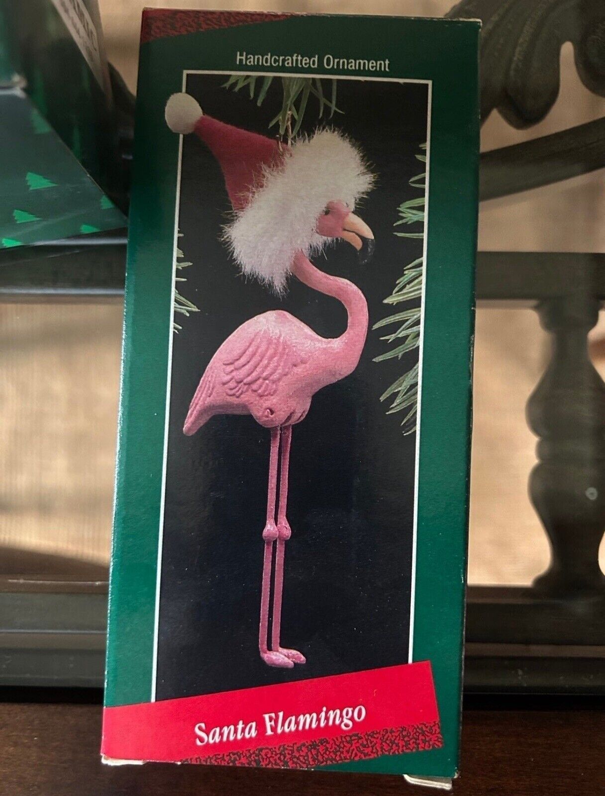 Vintage 1988 Hallmark Ornament Santa Flamingo with Movable Legs with Box