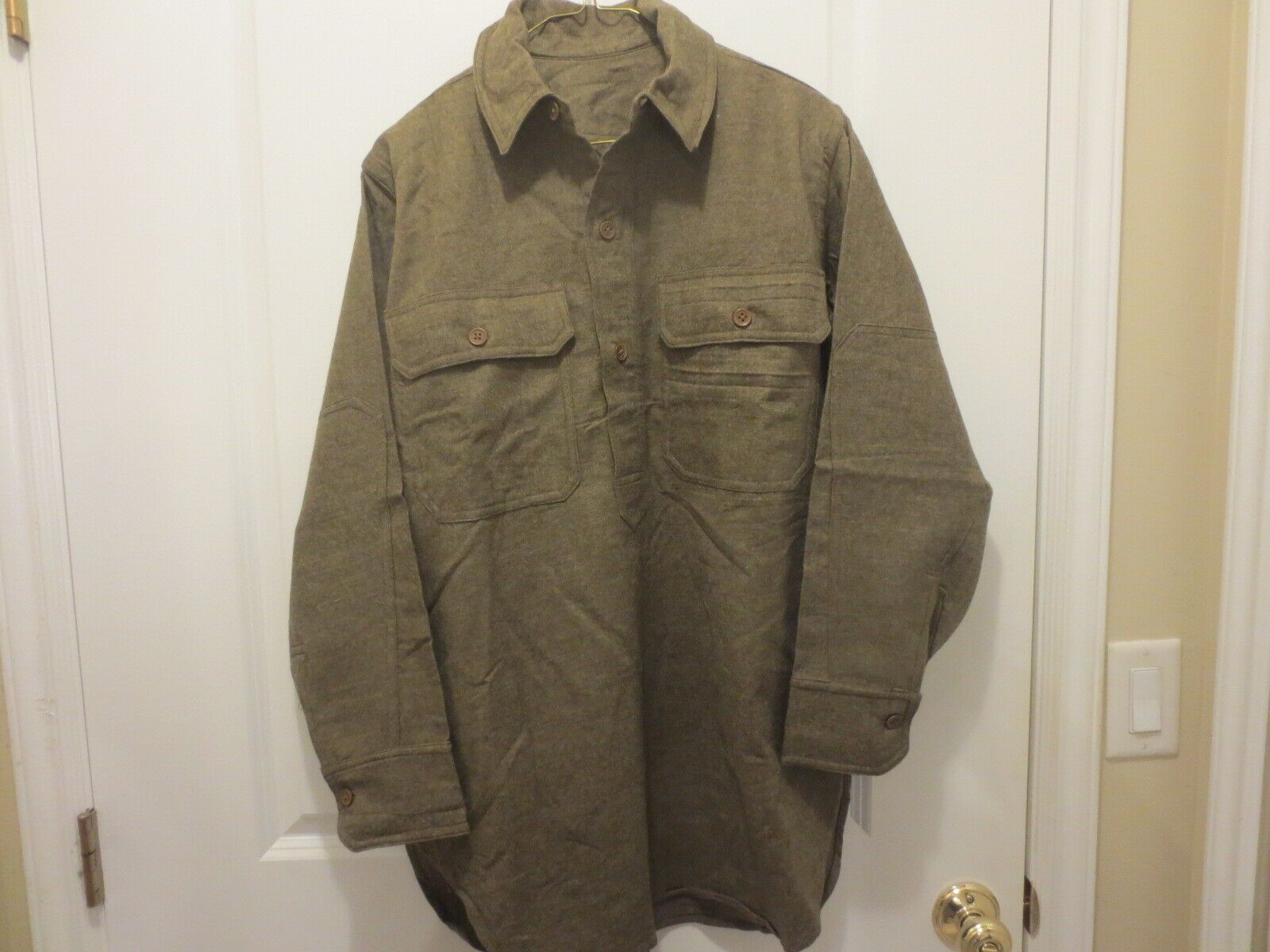 WW1 US ARMY VINTAGE 1917 WOOL FLANNEL PULLOVER OD 3 BUTTON FIELD SHIRT