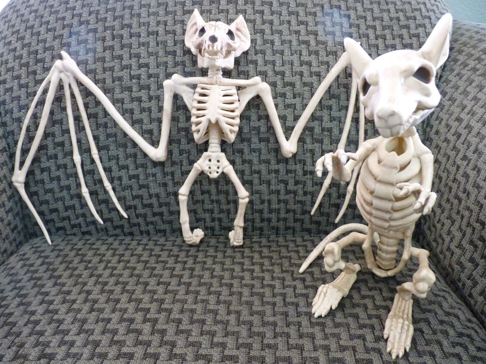 (2) Halloween Prop Decorations Bat and Rat Skeletons