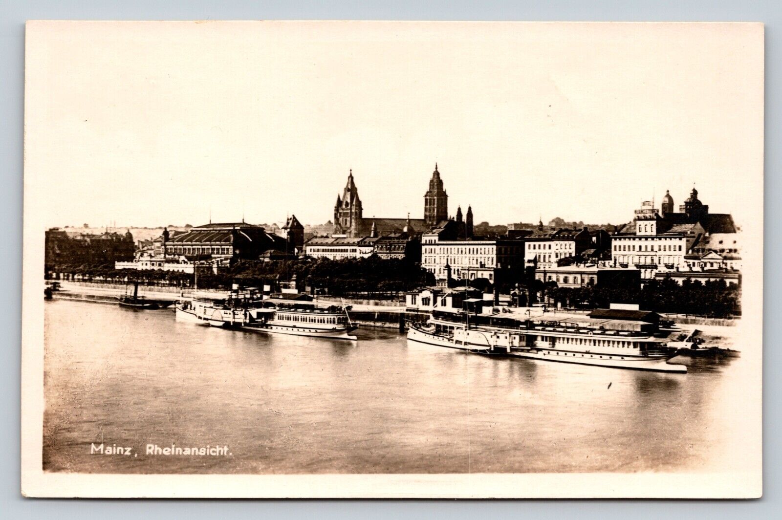 VINTAGE RPPC Postcard: Mainz, Germany -Beautiful View of Rhine River & City