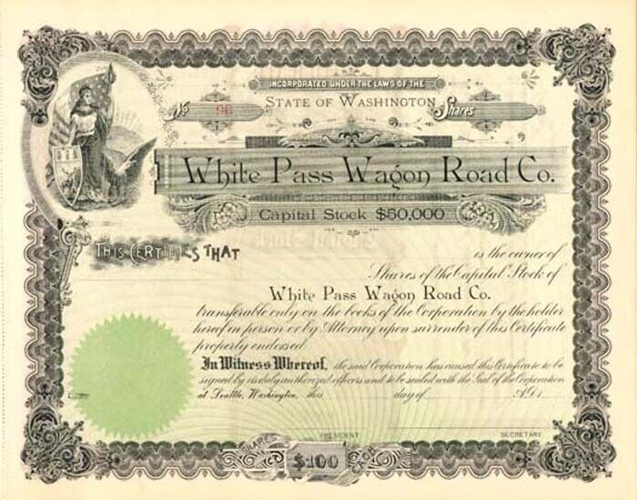 White Pass Wagon Road Co. - Railroad Stocks