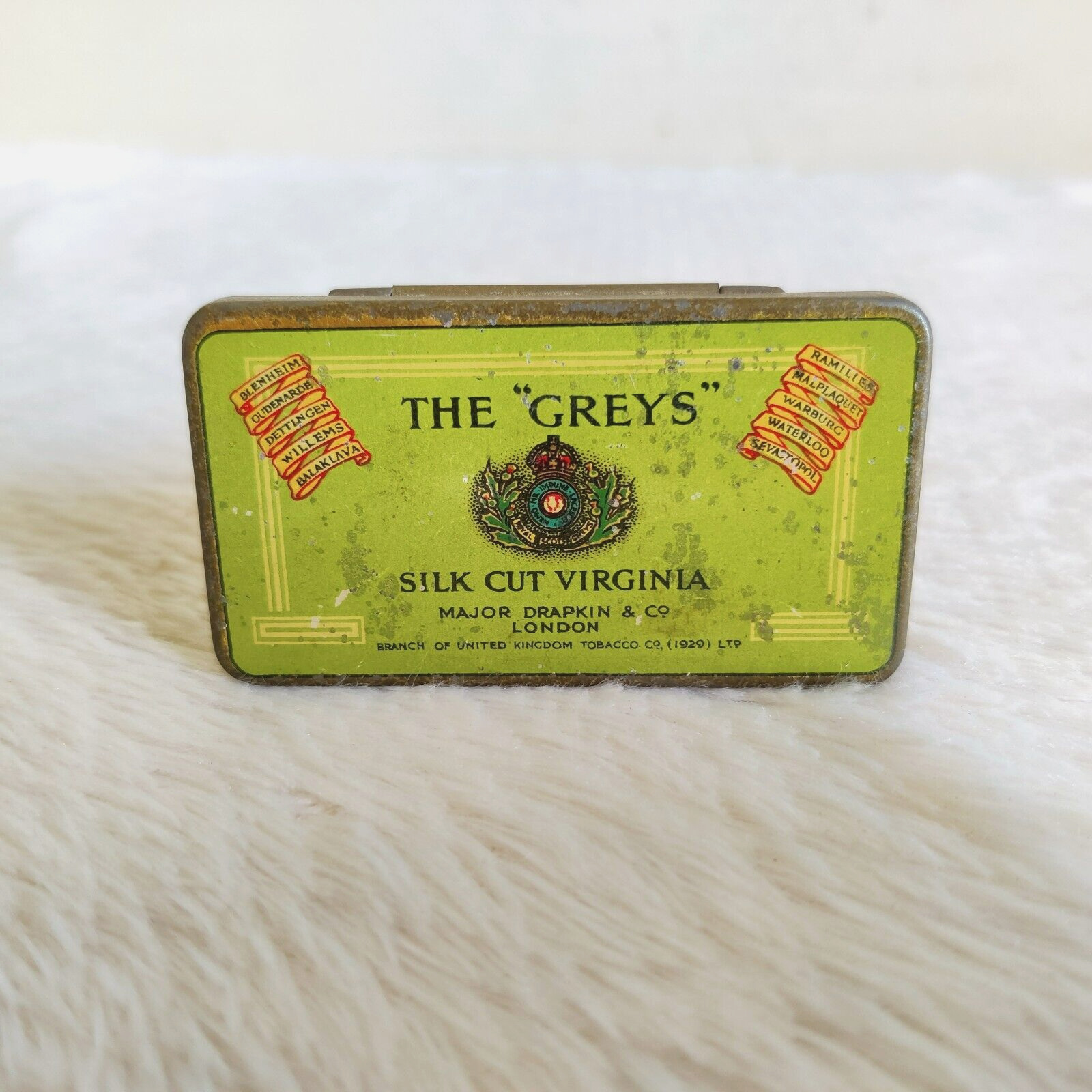 Vintage The Greys Virginia Major Drapkin Litho Tobacco Tin Box London TB1090