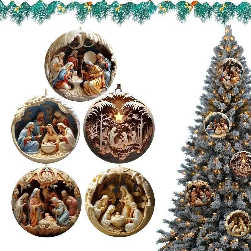 5pcs Nativity Keepsake Religious Ornament Creative Jesus Family Scene Christmas
