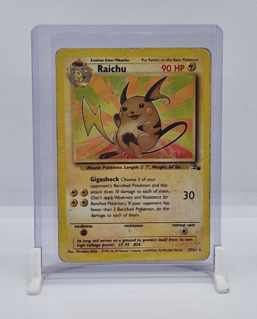 Raichu Non Holo Rare Pokemon TCG Card Vintage 29/62 Fossil 1999 Heavy Play
