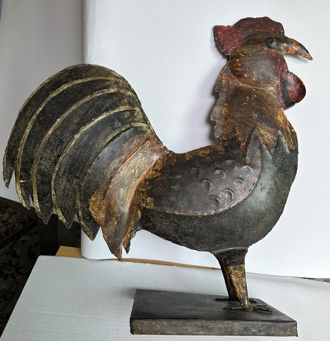 Antique Brass Handcrafted Rooster Cock  Statue Large Real Size