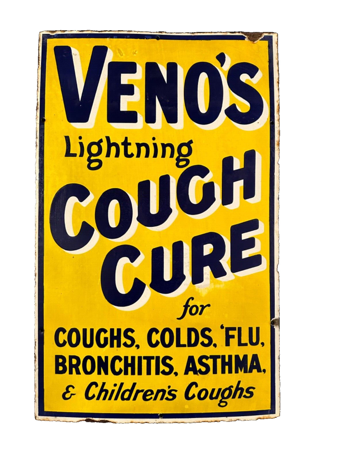 Veno\'s Lightning Cough Cure ~ 1920\'s Antique Original Enamel Sign
