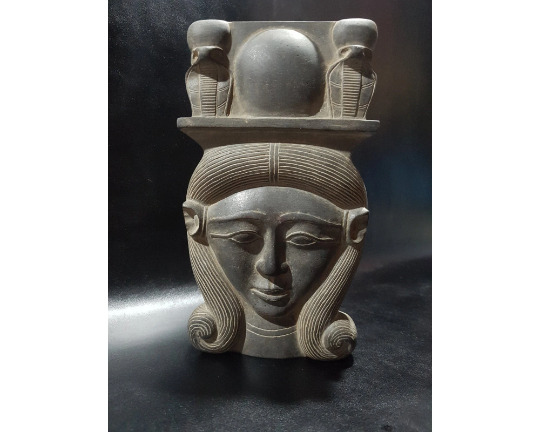 HEAD of HATHOR Goddess of Love - made of schist stone with the symbol of Amun