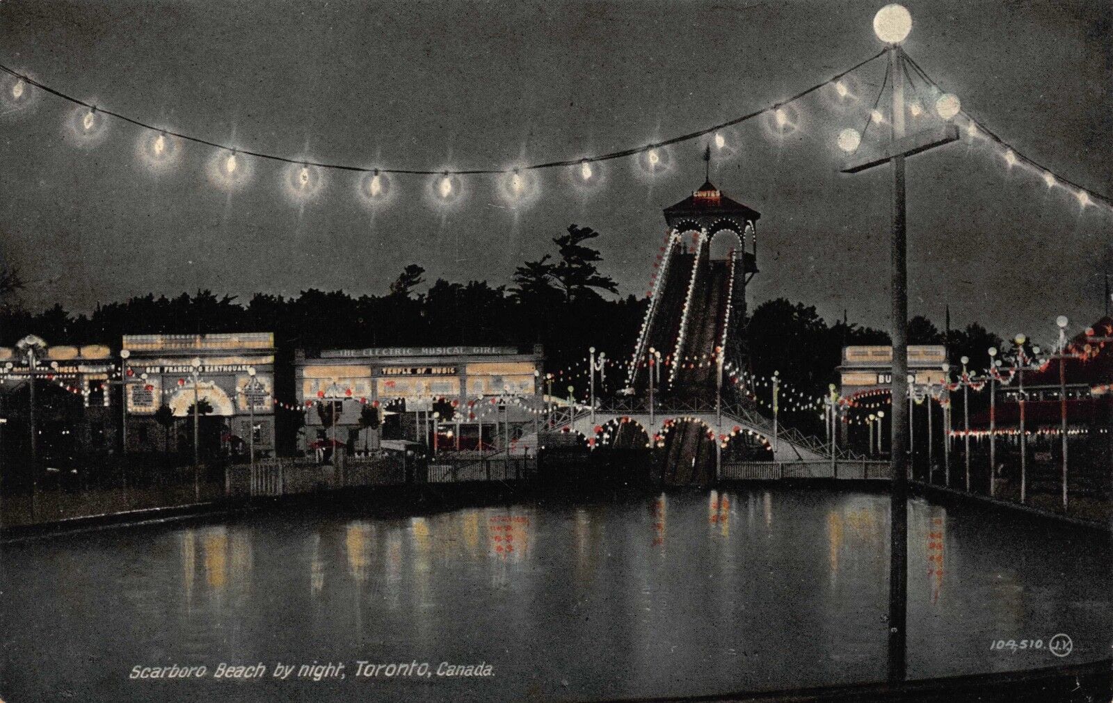 Postcard Night View of Amusement Park at Scarboro Beach, Toronto, Canada~117074