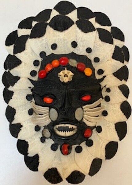 Rare Vintage Hand Carved And Painted African Tribal Warrior Face Mask