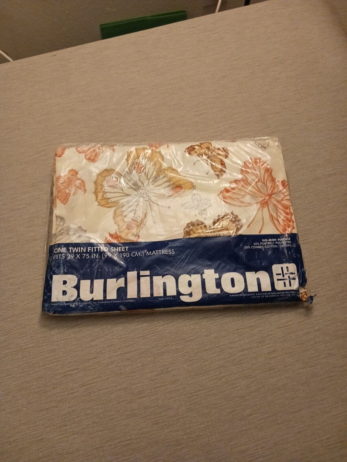 Vintage Burlington Twin Fitted Bed Sheet Butterfly Pattern Brand New 70s 80s