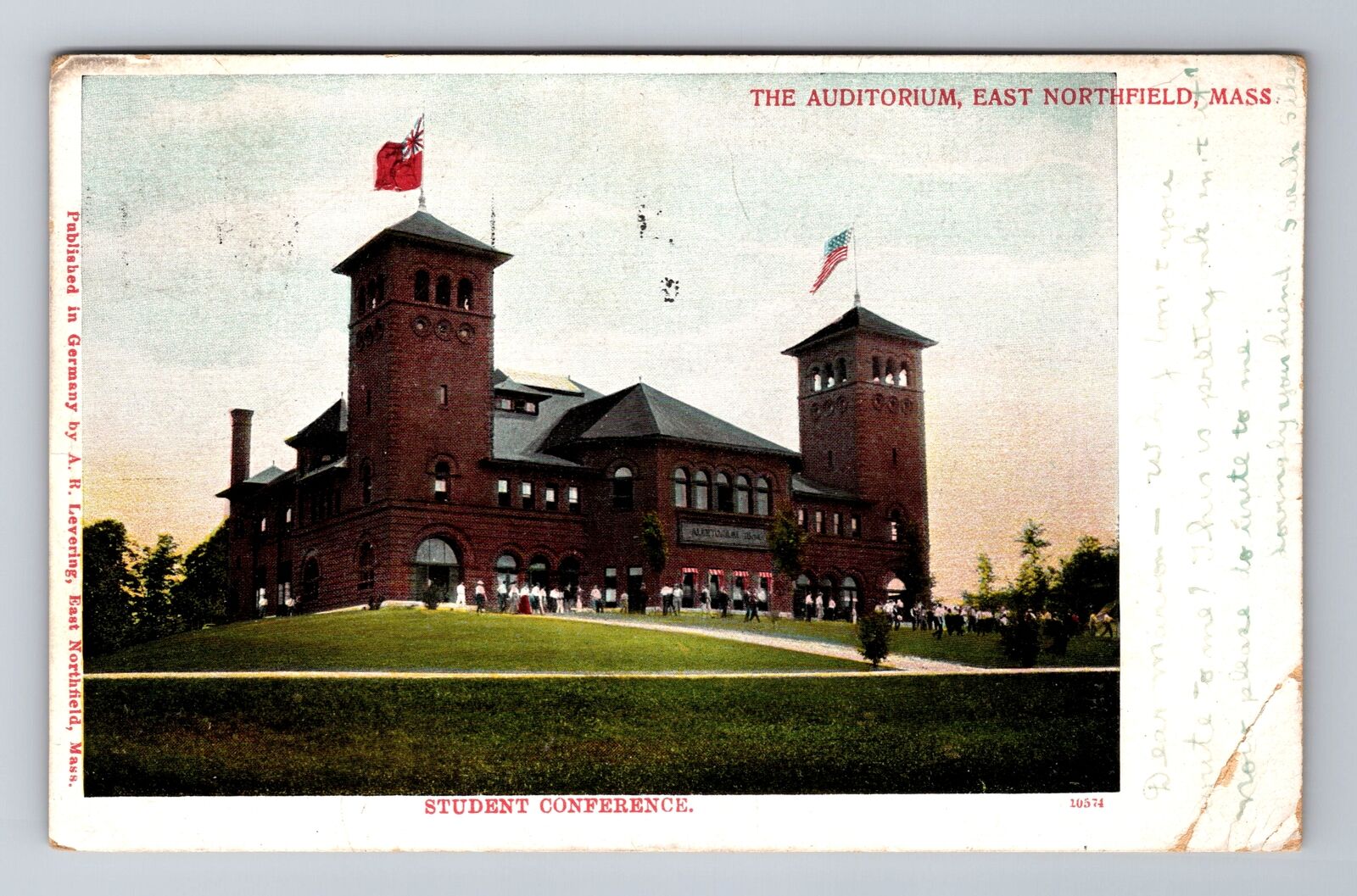East Northfield MA-Massachusetts, Auditorium, Students, Vintage c1908 Postcard