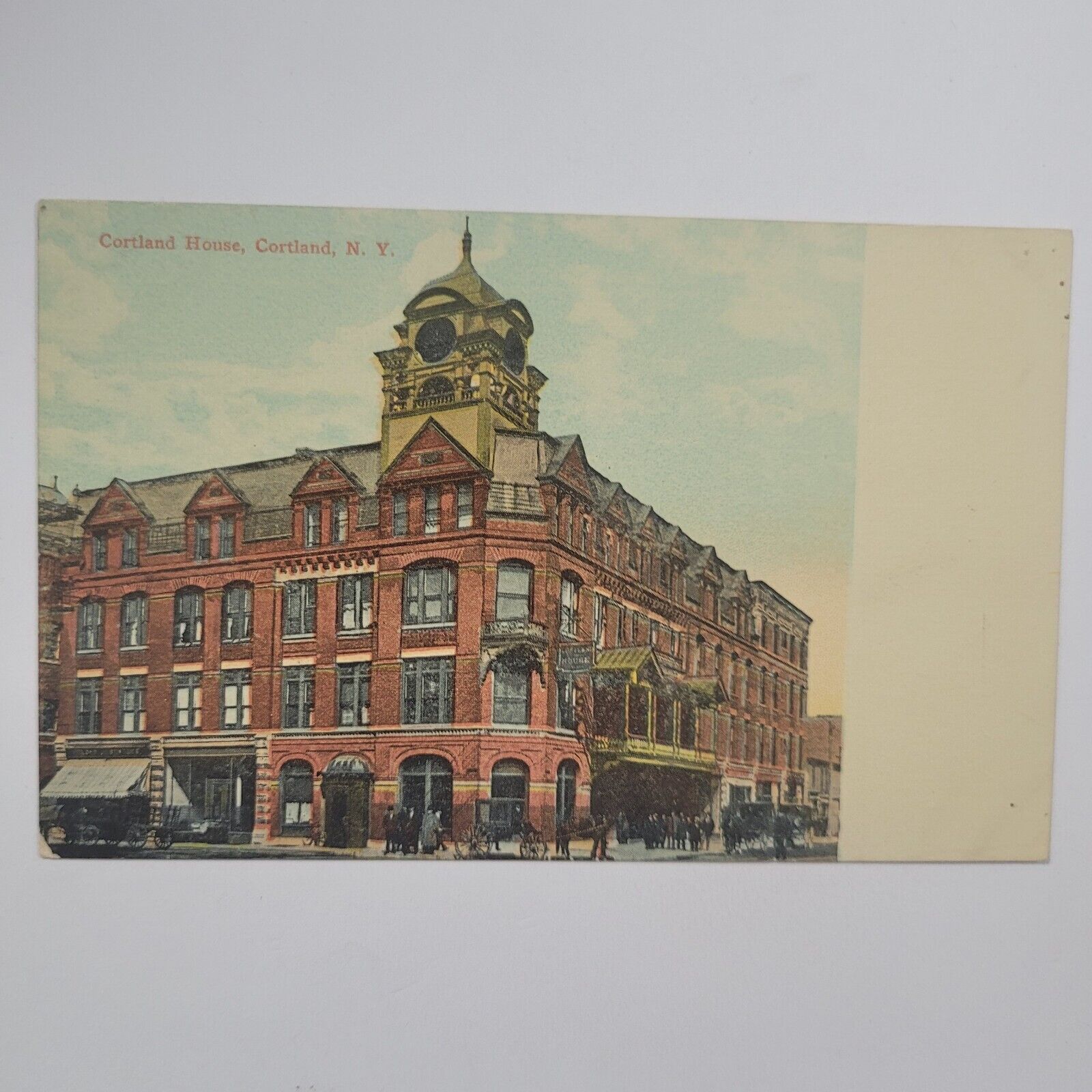Cortland House Cortland New York City Americhrome Vintage Postcard Horse Buggy