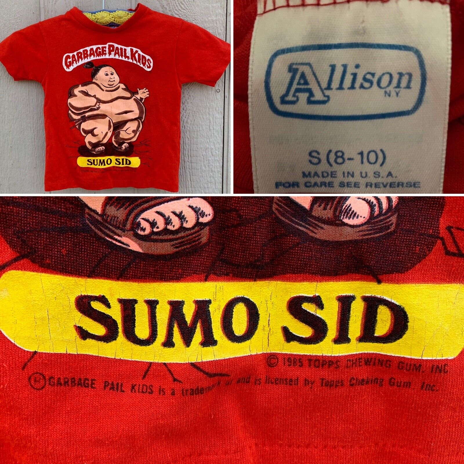 Vintage Garbage Pail Kids SUMO SID t-shirt c 1985 Topps Chewing Gum Inc S 8-10
