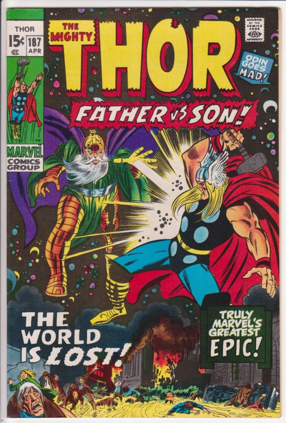The Mighty Thor #187, Marvel Comics 1971 VF/NM 9.0 Thor vs Odin John Buscema