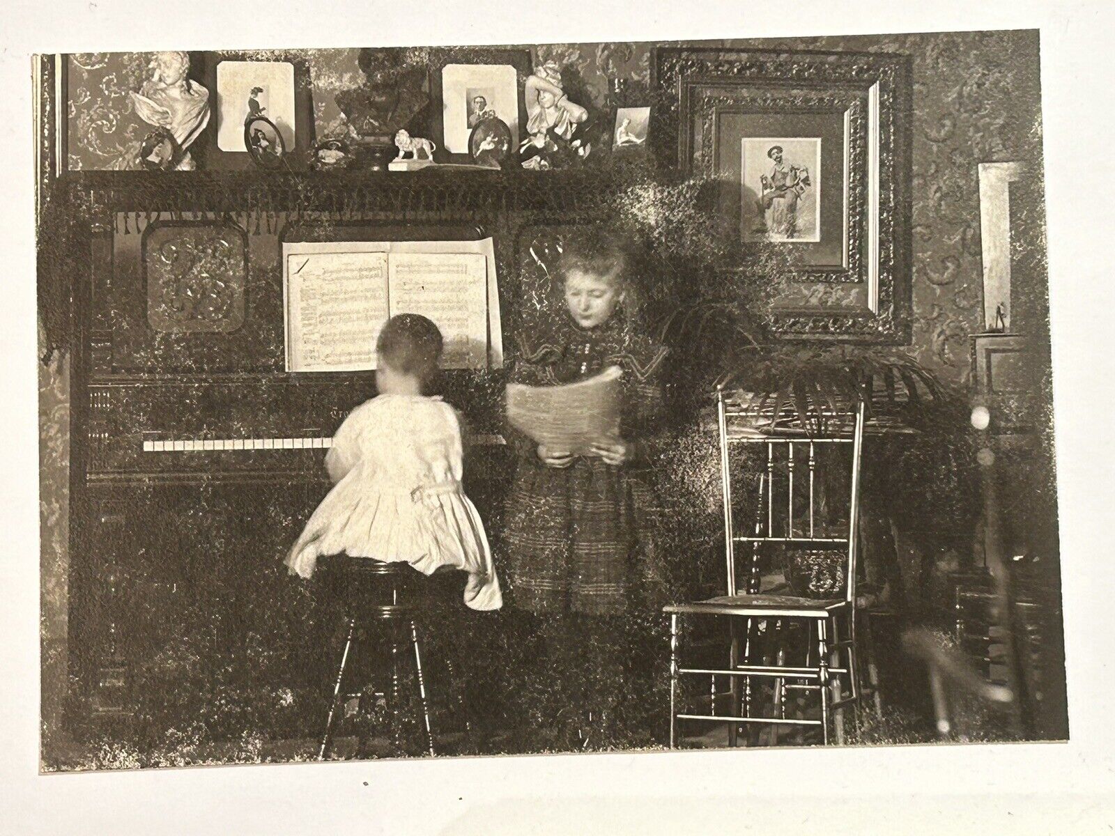 Antique Photo Boys Playing Piano Singing Victorian