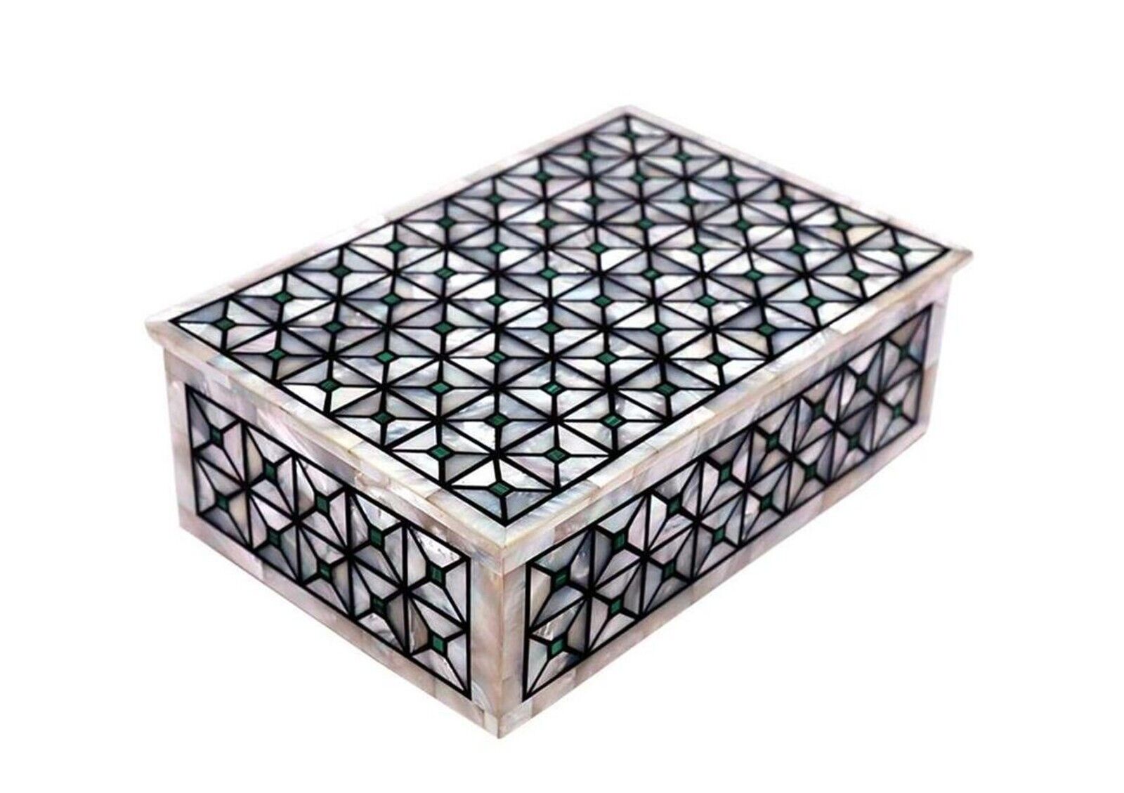 Antique Pattern Inlay Work Trinket Box Rectangle Marble Dining Table Decor Box