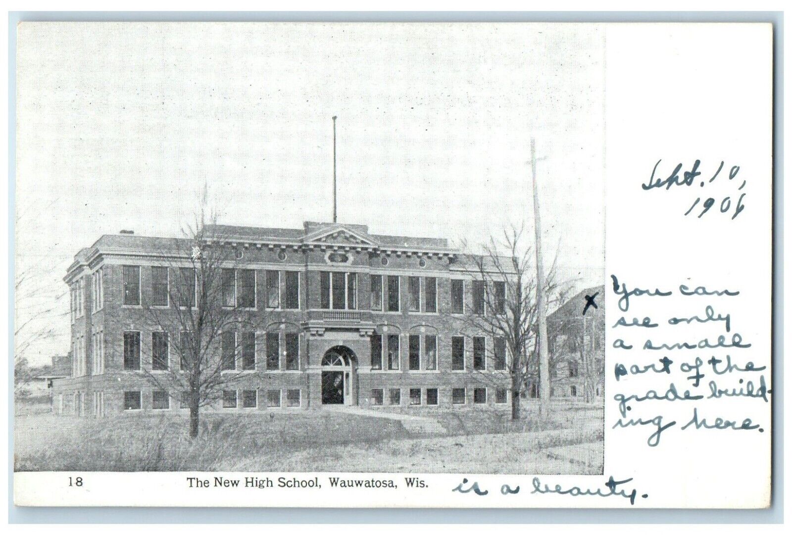 c1905 New High School Exterior Building Wauwatosa Wisconsin WI Vintage Postcard