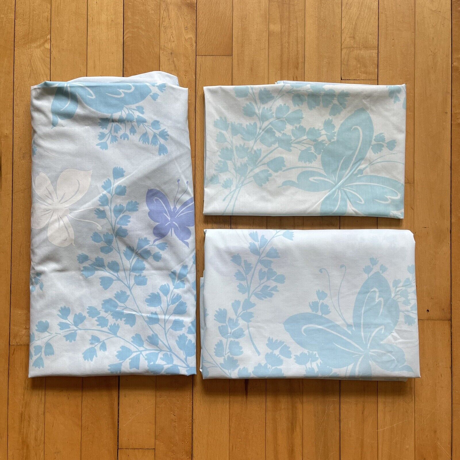 vintage Springmaid Wondercal blue Butterfly Twin Sheet set 60\'s Vivid Floral