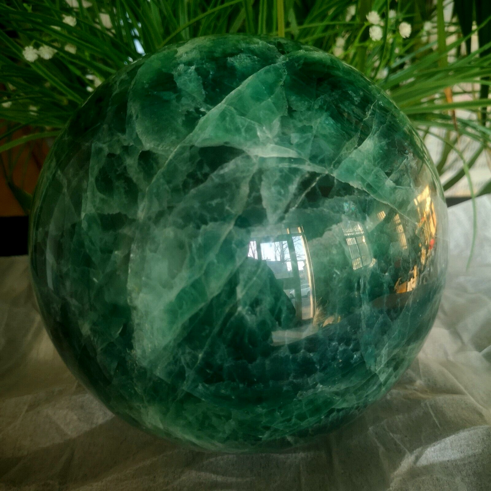 27.5LB Polishing and restoration of natural colored fluorite crystal ball 12500g