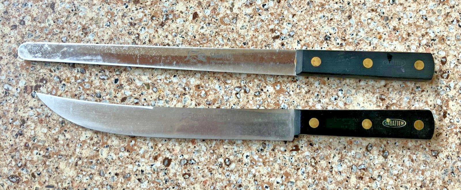 LOT OF 2 VINTAGE SABATIER CARVING/SLICING KITCHEN CHEF KNIVES KNIFE