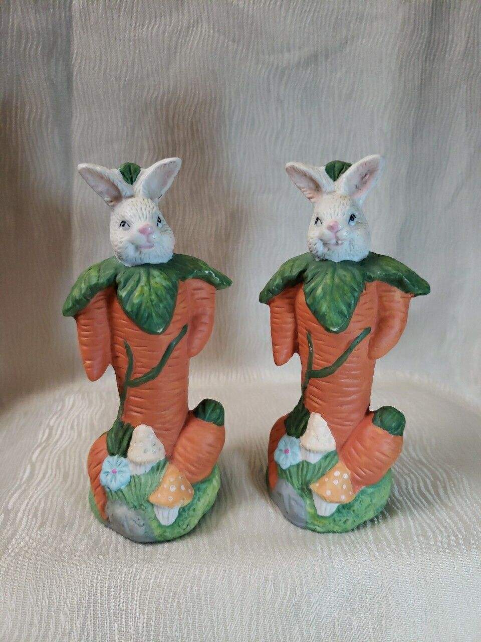 Pair Of Ceramic Carrot Bunnies,  Unbranded