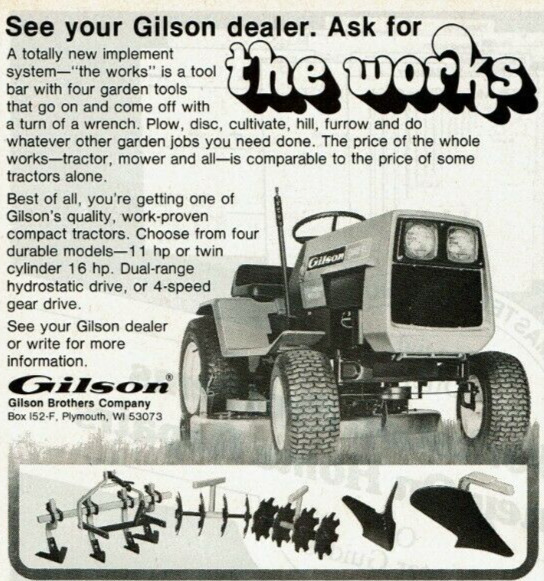 Vintage Print Ad 1979 Gilson Brothers Company The Works Compact Tractors Mower