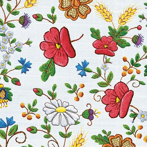 (2) Two Individual Decoupage Paper Napkins - Floral Folk Flowers Daisies